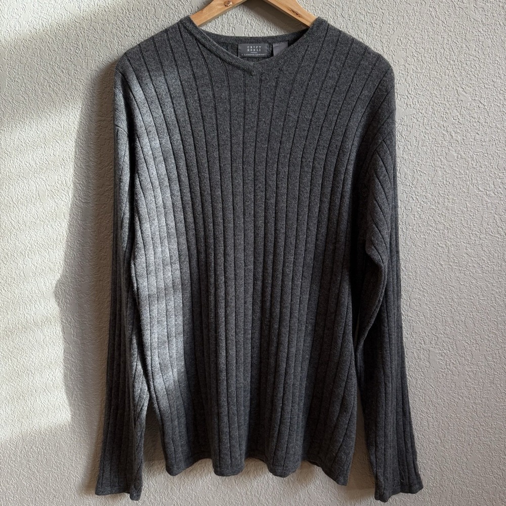 Crazy Horse Lightweight Sweater Men's XL Silk Alpaca Cashmere Blend Gray Ribbed